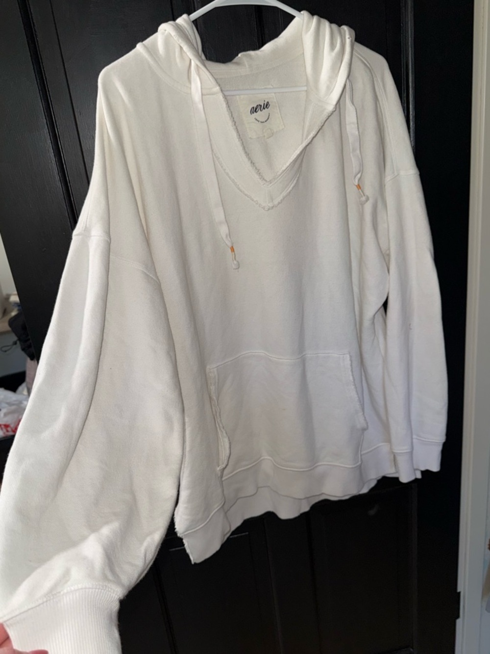 aerie Cream Oversized Slouchy V-neck Hoodie Sweatshirt